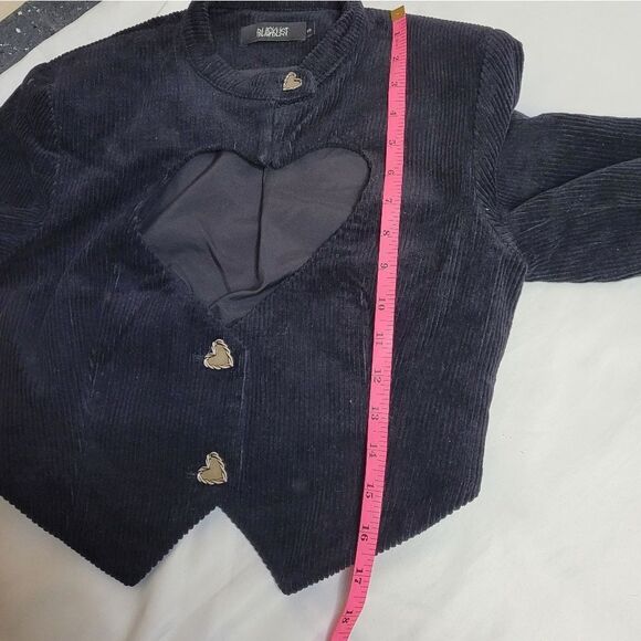 Y2K‎ Blacklist goth witchy black corduroy heart cutout bolero crop jacket S - Picture 9 of 9